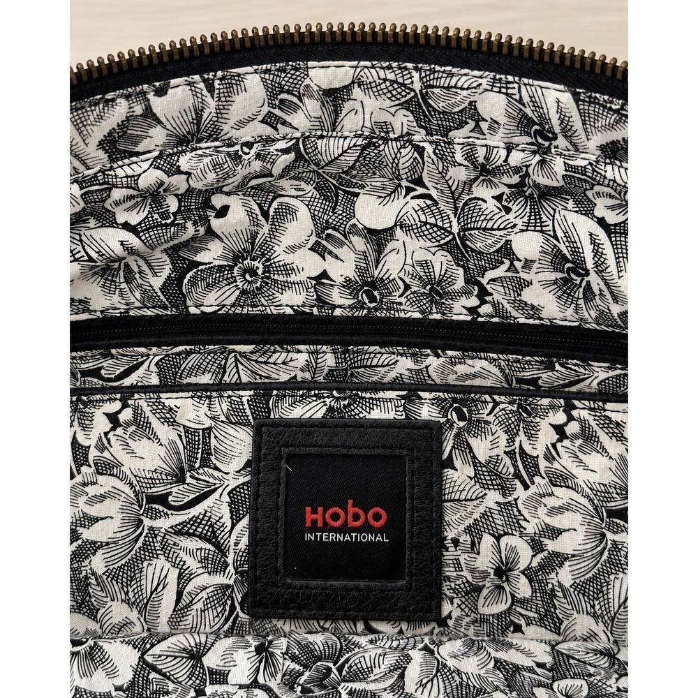 Hobo International Black Leather Tote Handbag Floral Lining Kiss Lock Pocket - Picture 6 of 10
